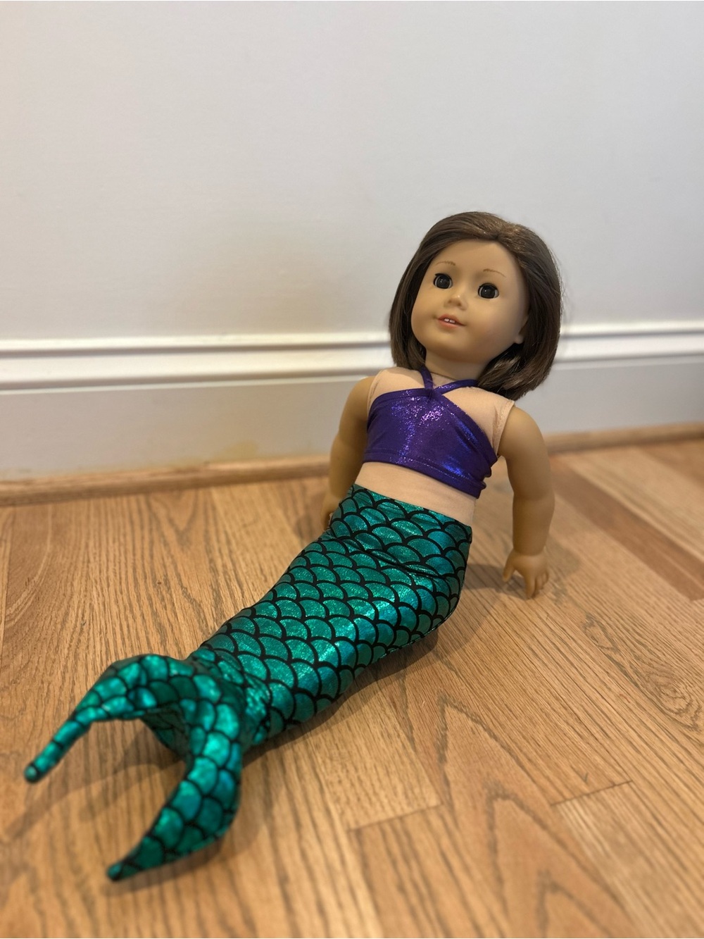 Green Mermaid Tail Costume with Purple Bikini Top - Doll Costume